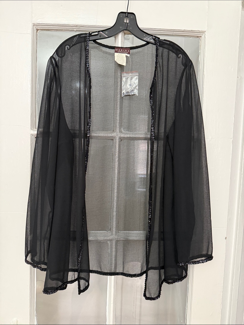MARINA Sheer Black Beaded Open Kimono Top